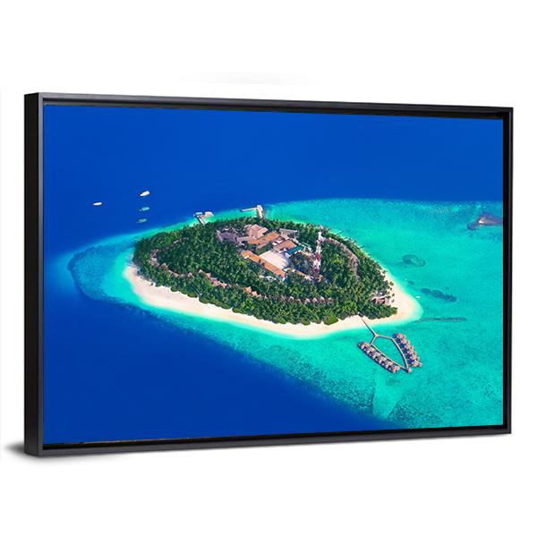 Tropical Island At Maldives View Canvas Wall Art-3 Horizontal-Gallery Wrap-25" x 16"-Tiaracle