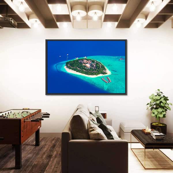 Tropical Island At Maldives View Canvas Wall Art-3 Horizontal-Gallery Wrap-25" x 16"-Tiaracle
