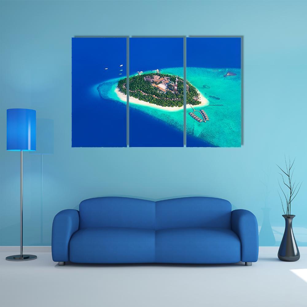 Tropical Island At Maldives View Canvas Wall Art-3 Horizontal-Gallery Wrap-37" x 24"-Tiaracle