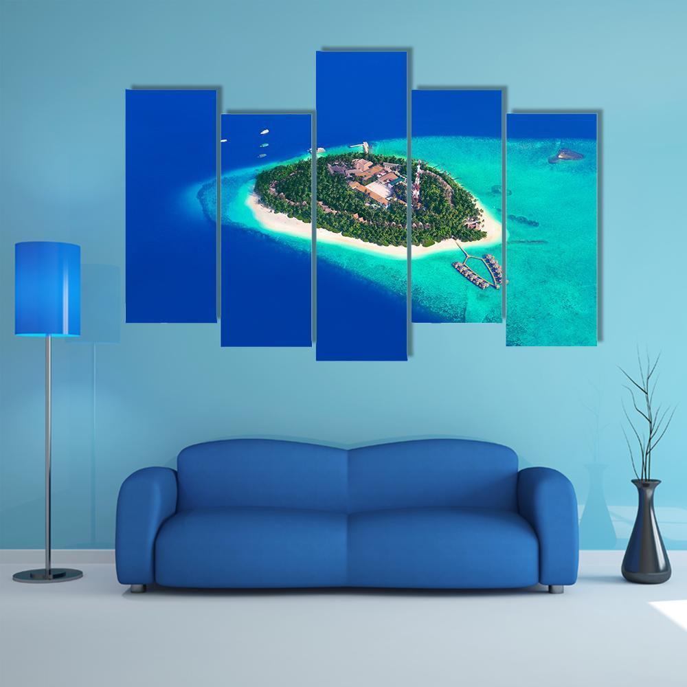 Tropical Island At Maldives View Canvas Wall Art-5 Pop-Gallery Wrap-47" x 32"-Tiaracle