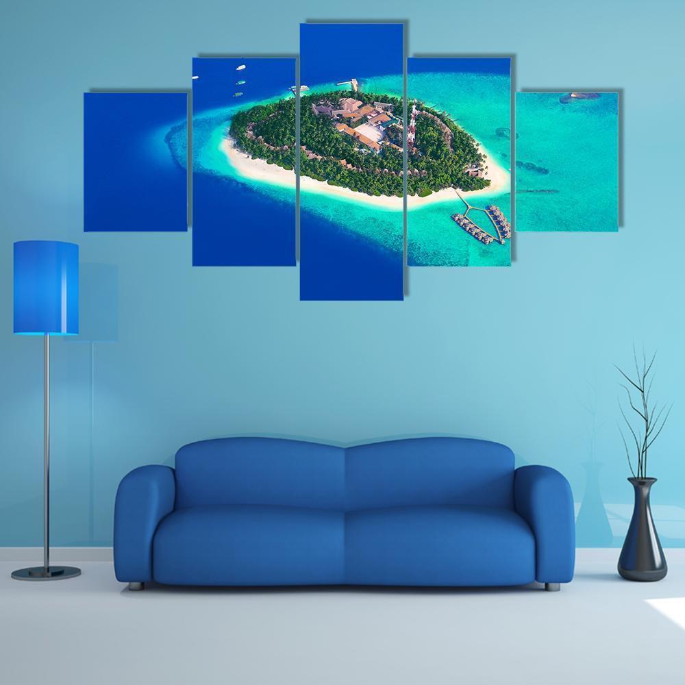 Tropical Island At Maldives View Canvas Wall Art-5 Star-Gallery Wrap-62" x 32"-Tiaracle