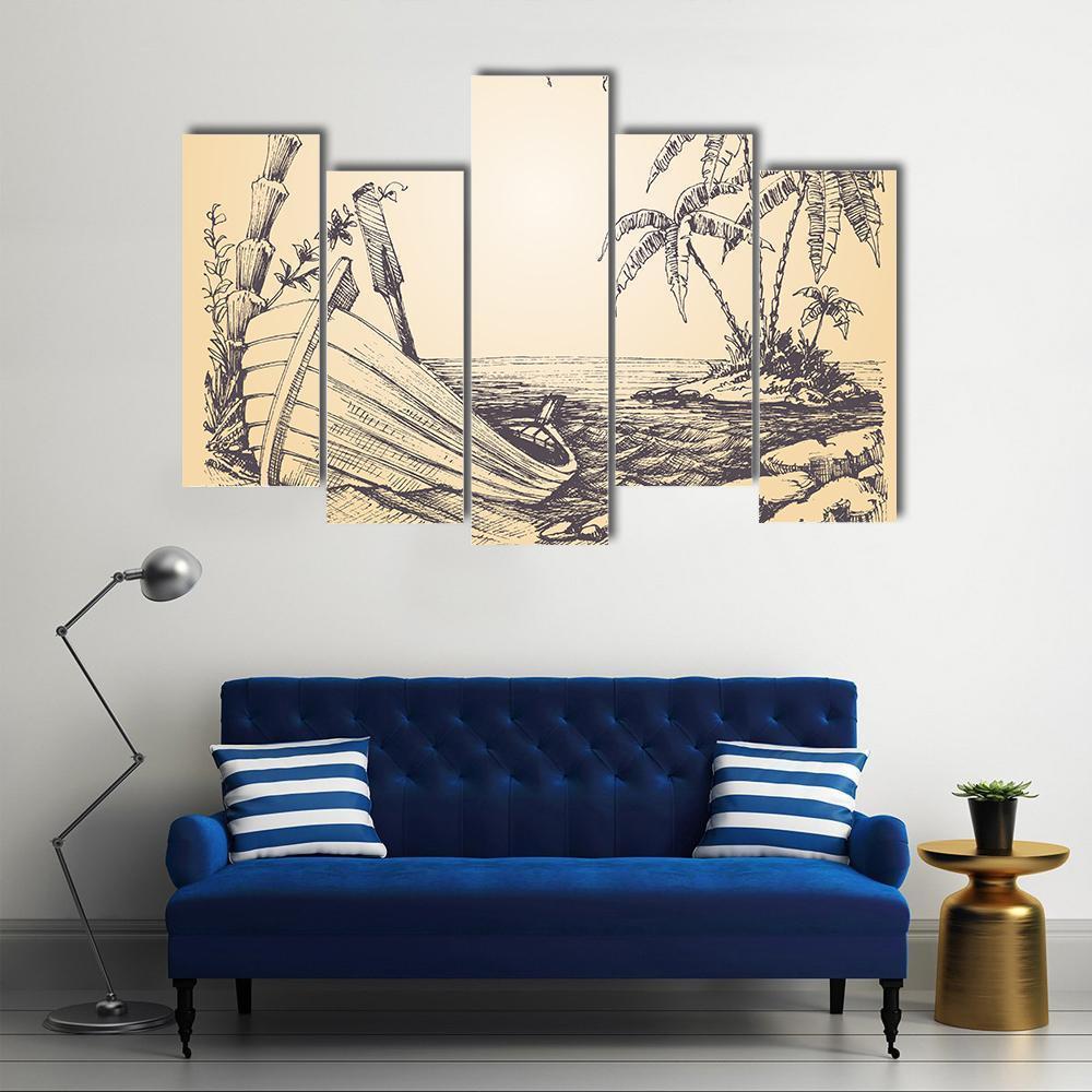 Tropical Island Canvas Wall Art-5 Pop-Gallery Wrap-47" x 32"-Tiaracle