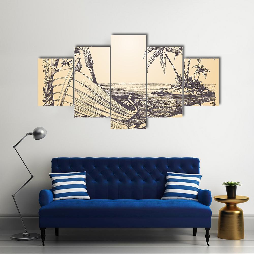 Tropical Island Canvas Wall Art-5 Star-Gallery Wrap-62" x 32"-Tiaracle