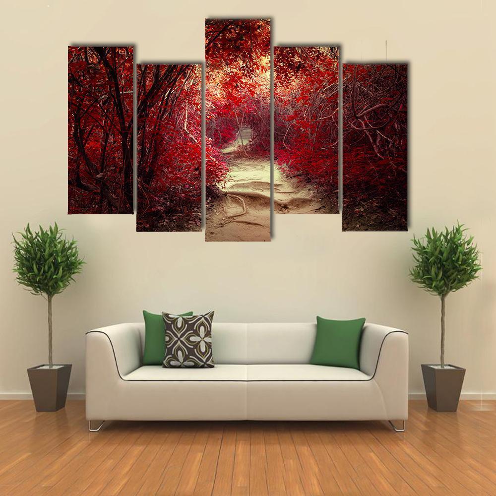 Pathway Through Tropical Jungle Canvas Wall Art-5 Pop-Gallery Wrap-47" x 32"-Tiaracle