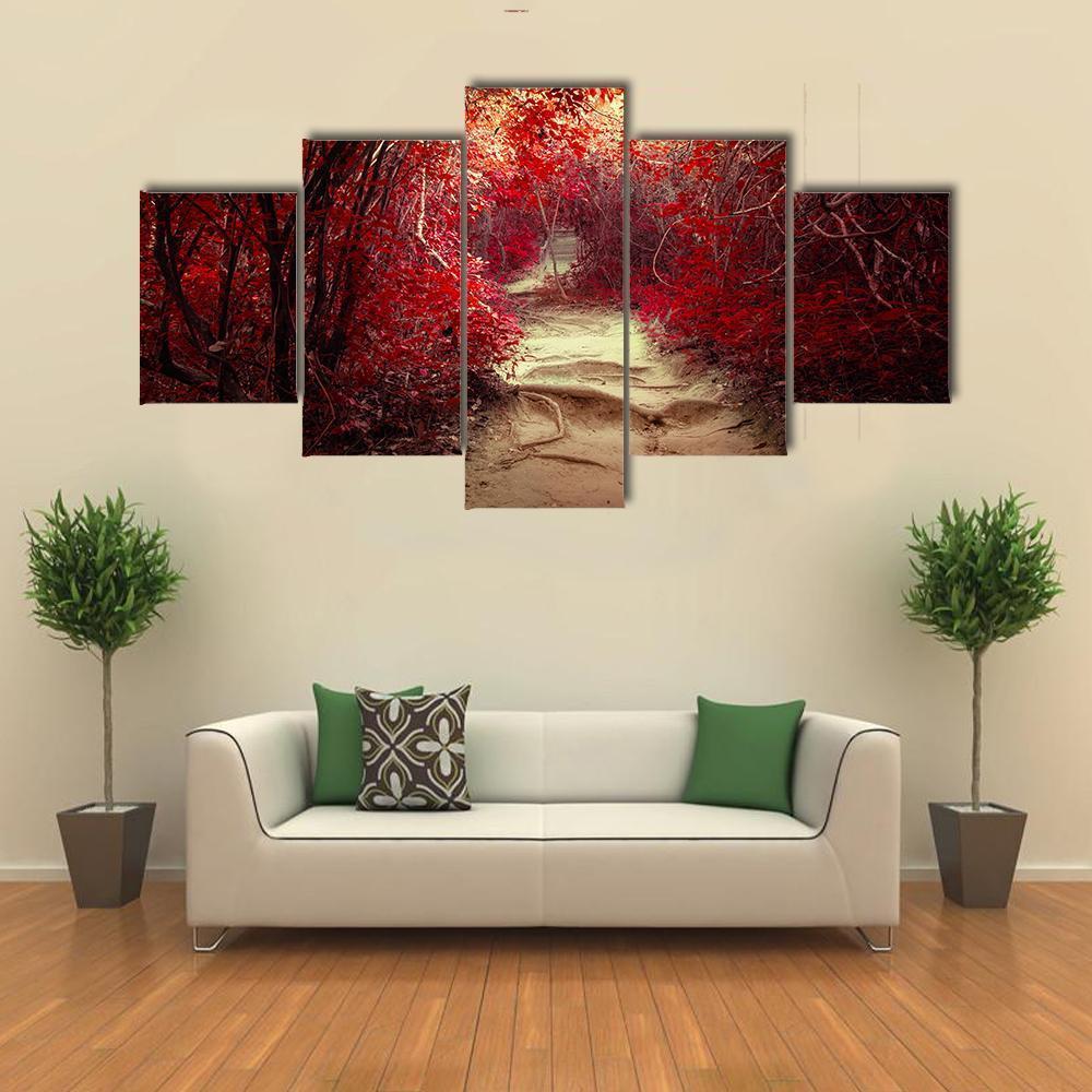 Pathway Through Tropical Jungle Canvas Wall Art-5 Star-Gallery Wrap-62" x 32"-Tiaracle