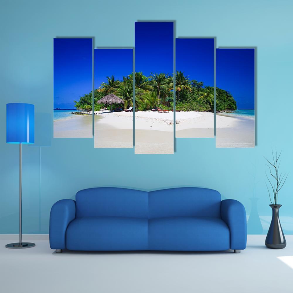 Tropical Paradise At Maldives Canvas Wall Art-5 Pop-Gallery Wrap-47" x 32"-Tiaracle