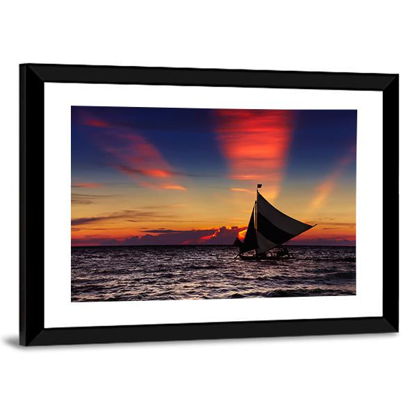 Tropical Sunset With Sailboat Canvas Wall Art-3 Horizontal-Gallery Wrap-25" x 16"-Tiaracle