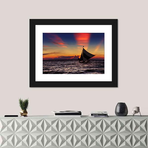 Tropical Sunset With Sailboat Canvas Wall Art-3 Horizontal-Gallery Wrap-25" x 16"-Tiaracle