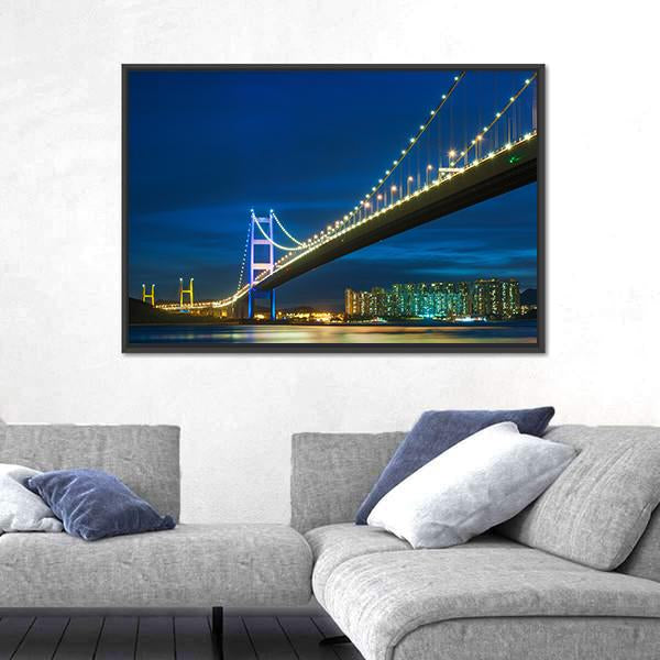 Tsing Ma bridge In Hong Kong Canvas Wall Art-1 Piece-Floating Frame-24" x 16"-Tiaracle