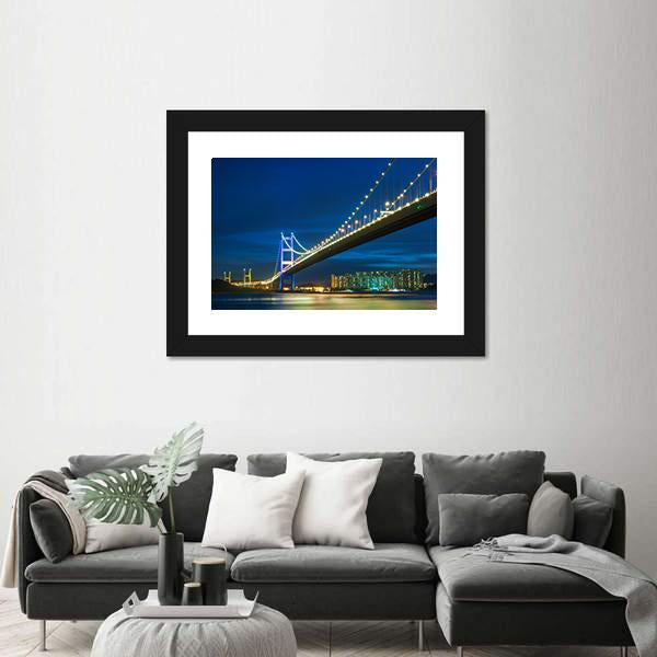 Tsing Ma bridge In Hong Kong Canvas Wall Art-1 Piece-Framed Print-20" x 16"-Tiaracle