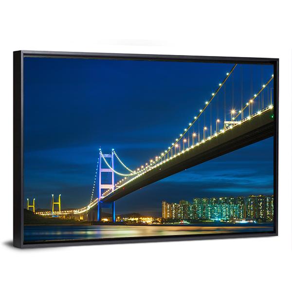 Tsing Ma bridge In Hong Kong Canvas Wall Art-3 Horizontal-Gallery Wrap-25" x 16"-Tiaracle