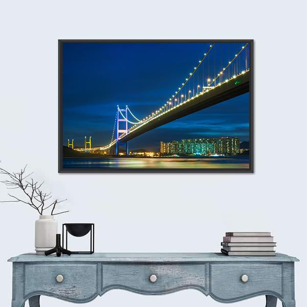 Tsing Ma bridge In Hong Kong Canvas Wall Art-3 Horizontal-Gallery Wrap-25" x 16"-Tiaracle