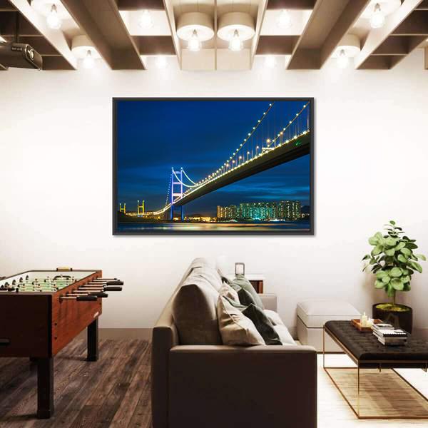 Tsing Ma bridge In Hong Kong Canvas Wall Art-3 Horizontal-Gallery Wrap-25" x 16"-Tiaracle