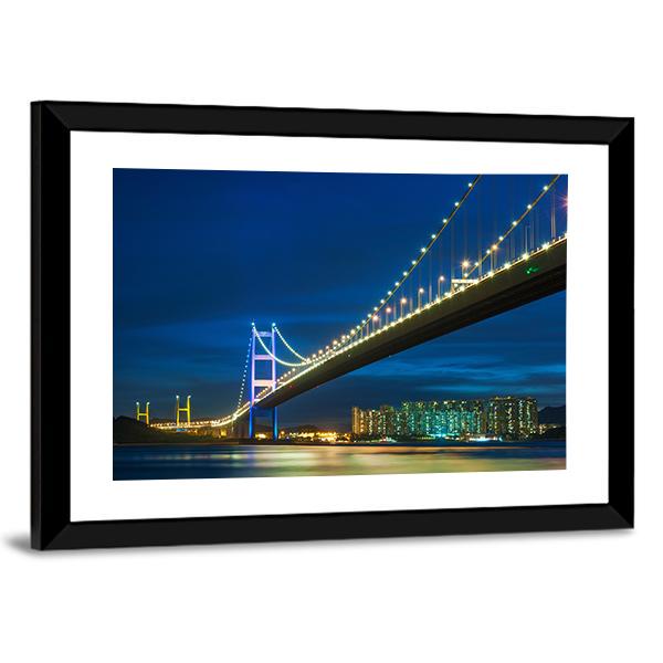 Tsing Ma bridge In Hong Kong Canvas Wall Art-3 Horizontal-Gallery Wrap-25" x 16"-Tiaracle