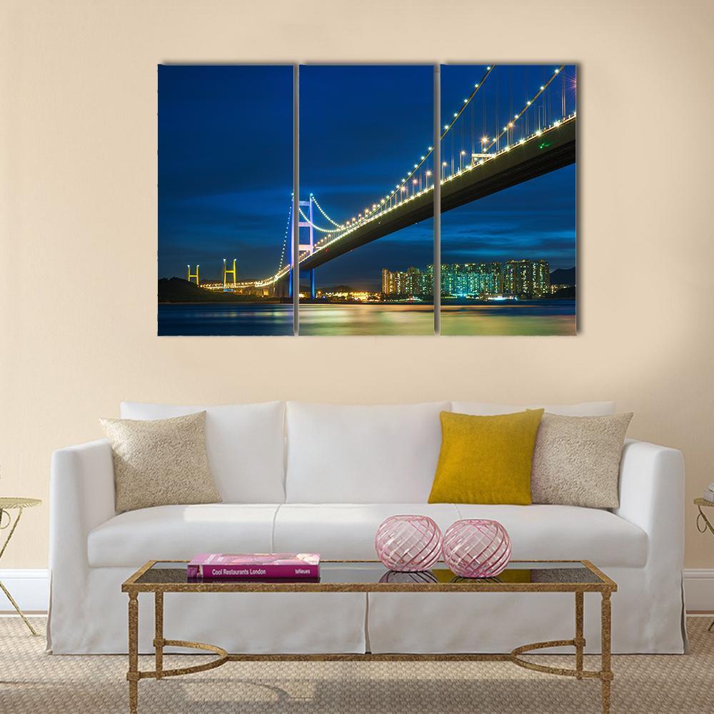 Tsing Ma bridge In Hong Kong Canvas Wall Art-3 Horizontal-Gallery Wrap-37" x 24"-Tiaracle