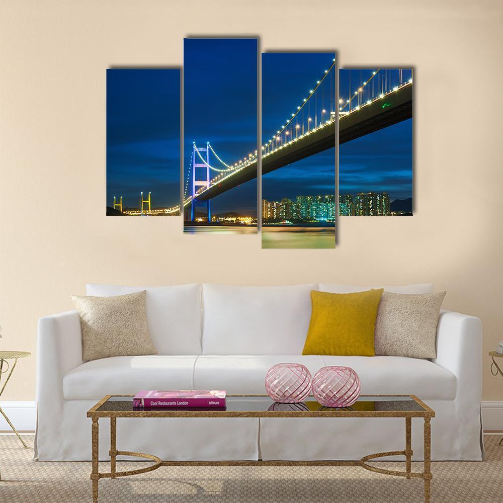 Tsing Ma bridge In Hong Kong Canvas Wall Art-4 Pop-Gallery Wrap-50" x 32"-Tiaracle