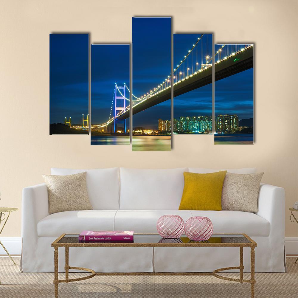 Tsing Ma bridge In Hong Kong Canvas Wall Art-5 Pop-Gallery Wrap-47" x 32"-Tiaracle