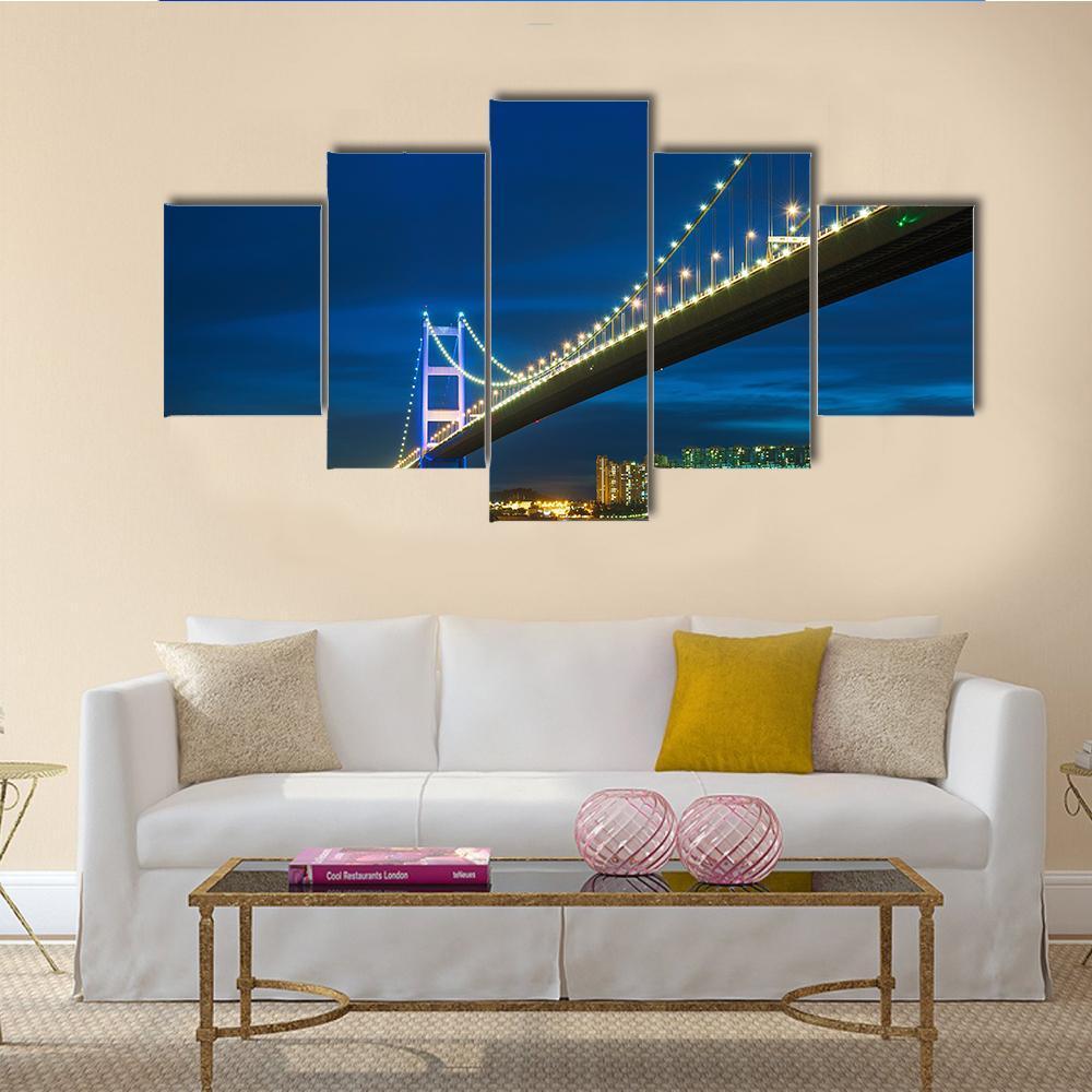 Tsing Ma bridge In Hong Kong Canvas Wall Art-5 Star-Gallery Wrap-62" x 32"-Tiaracle