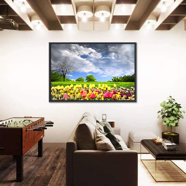 Tulips & Spring Meadow Canvas Wall Art-3 Horizontal-Gallery Wrap-25" x 16"-Tiaracle