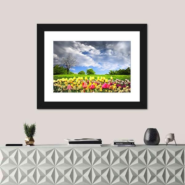 Tulips & Spring Meadow Canvas Wall Art-3 Horizontal-Gallery Wrap-25" x 16"-Tiaracle