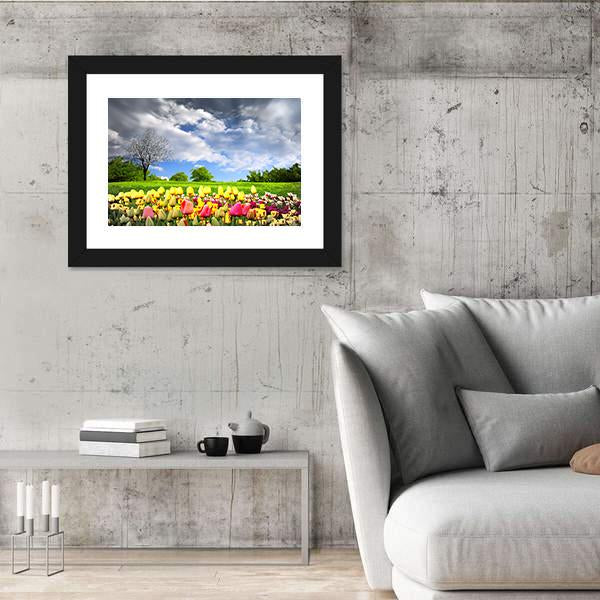 Tulips & Spring Meadow Canvas Wall Art-3 Horizontal-Gallery Wrap-25" x 16"-Tiaracle