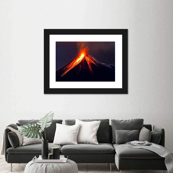 Tungurahua Volcano Eruption At Night Canvas Wall Art-1 Piece-Framed Print-20" x 16"-Tiaracle