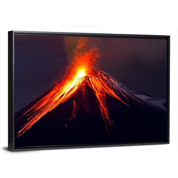 Tungurahua Volcano Eruption At Night Canvas Wall Art-3 Horizontal-Gallery Wrap-25" x 16"-Tiaracle