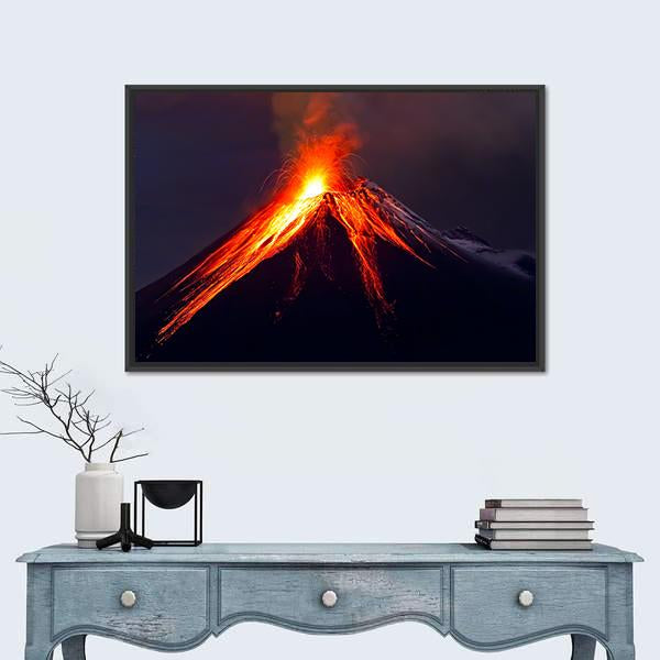 Tungurahua Volcano Eruption At Night Canvas Wall Art-3 Horizontal-Gallery Wrap-25" x 16"-Tiaracle