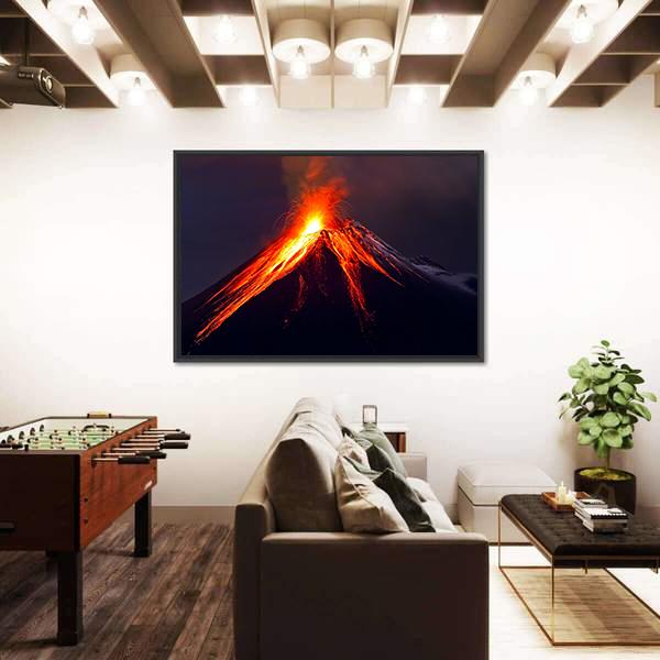 Tungurahua Volcano Eruption At Night Canvas Wall Art-3 Horizontal-Gallery Wrap-25" x 16"-Tiaracle