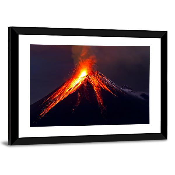 Tungurahua Volcano Eruption At Night Canvas Wall Art-3 Horizontal-Gallery Wrap-25" x 16"-Tiaracle