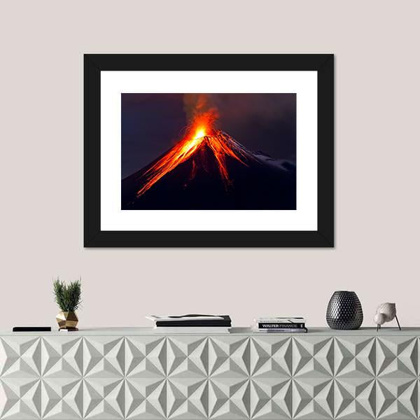 Tungurahua Volcano Eruption At Night Canvas Wall Art-3 Horizontal-Gallery Wrap-25" x 16"-Tiaracle