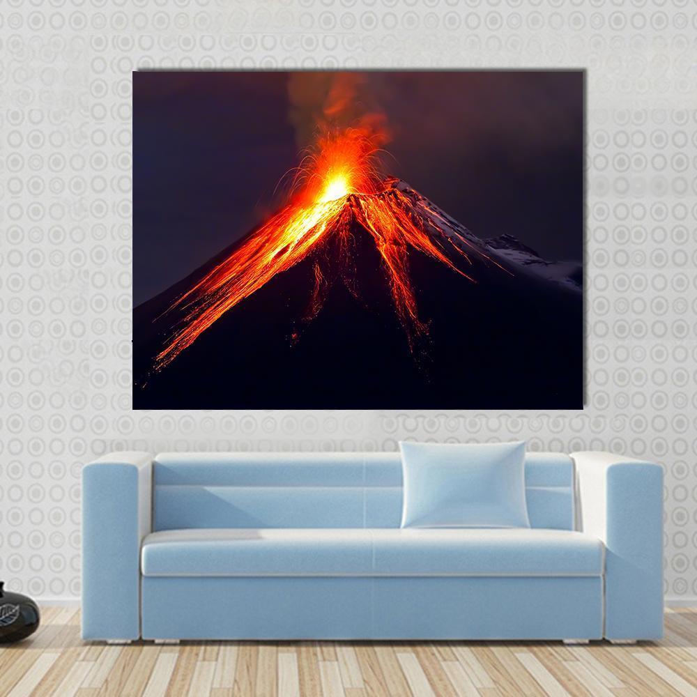 Tungurahua Volcano Eruption At Night Canvas Wall Art-1 Piece-Gallery Wrap-48" x 32"-Tiaracle