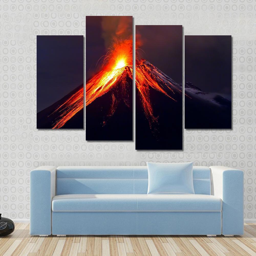 Tungurahua Volcano Eruption At Night Canvas Wall Art-4 Pop-Gallery Wrap-50" x 32"-Tiaracle