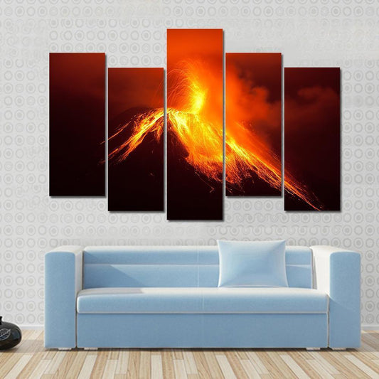 Tungurahua Volcano Eruption Canvas Wall Art-5 Pop-Gallery Wrap-47" x 32"-Tiaracle