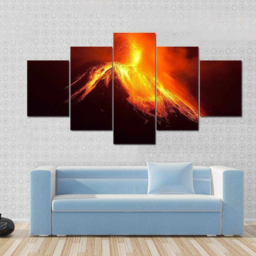 Tungurahua Volcano Eruption Canvas Wall Art-5 Star-Gallery Wrap-62" x 32"-Tiaracle