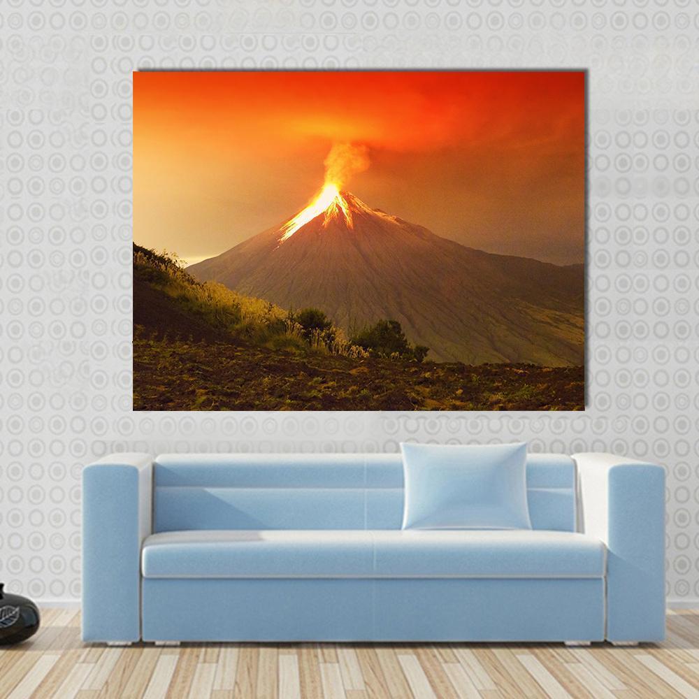 Tungurahua Volcano Exploding Canvas Wall Art-1 Piece-Gallery Wrap-48" x 32"-Tiaracle