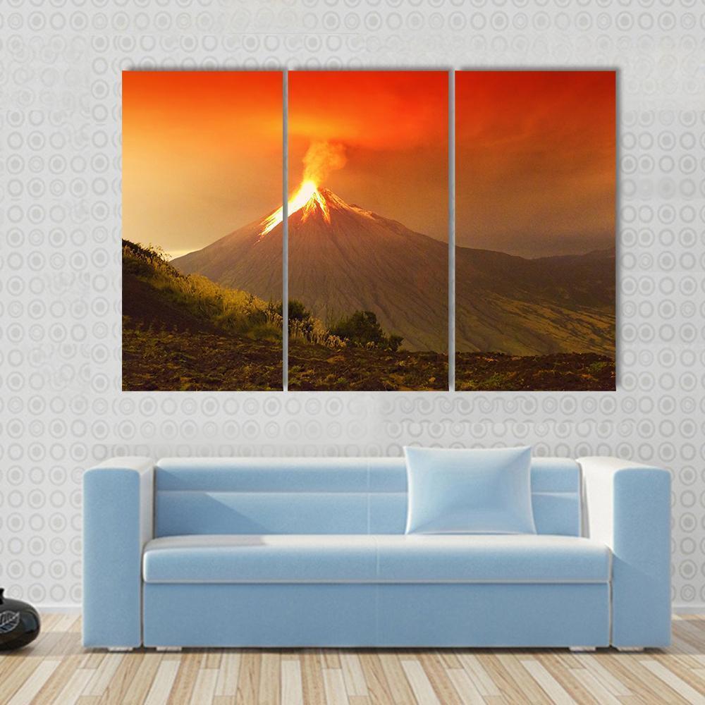 Tungurahua Volcano Exploding Canvas Wall Art-3 Horizontal-Gallery Wrap-37" x 24"-Tiaracle