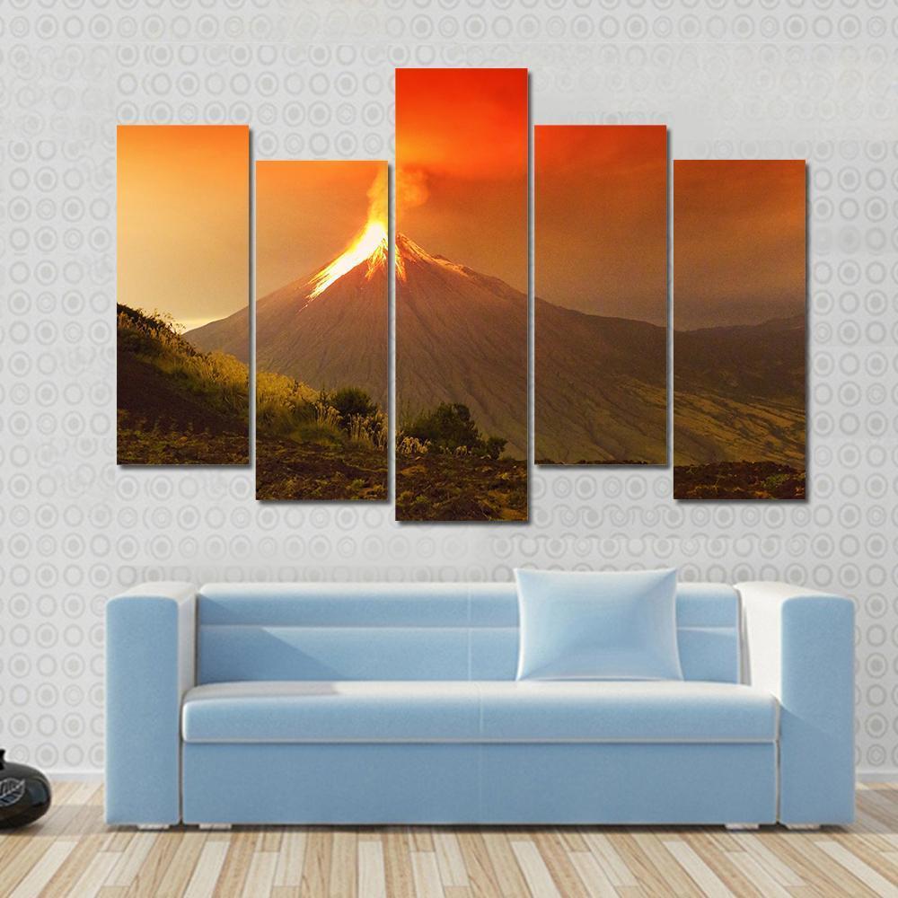 Tungurahua Volcano Exploding Canvas Wall Art-5 Pop-Gallery Wrap-47" x 32"-Tiaracle