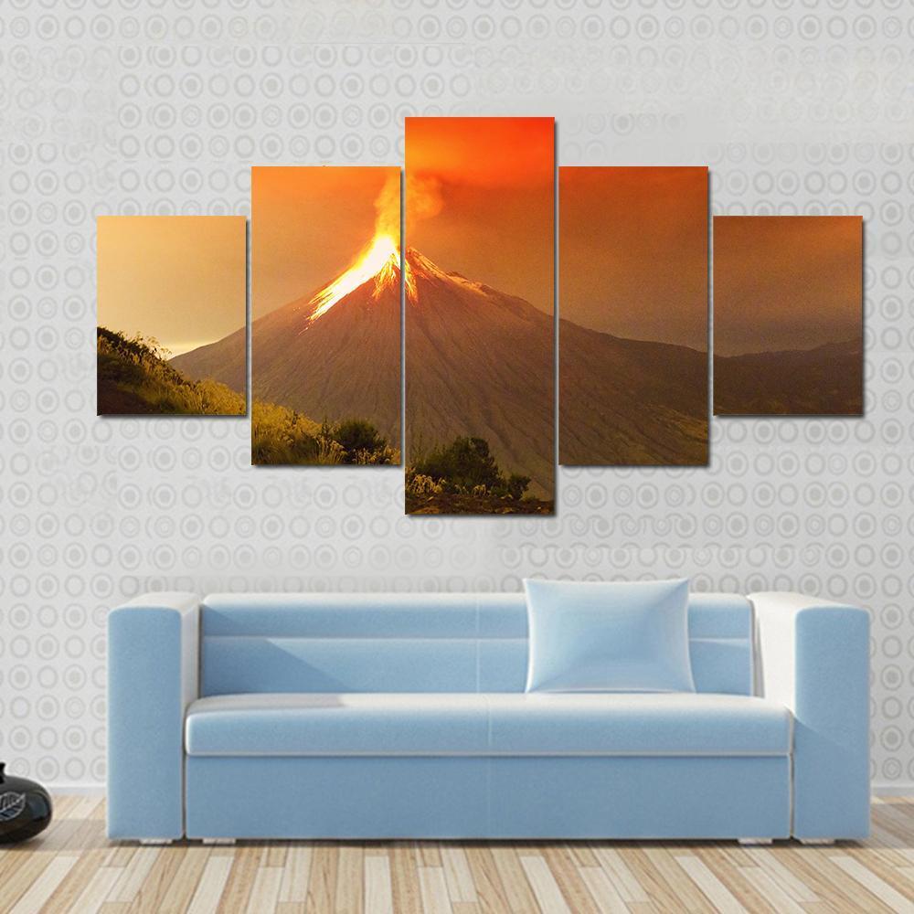 Tungurahua Volcano Exploding Canvas Wall Art-5 Star-Gallery Wrap-62" x 32"-Tiaracle