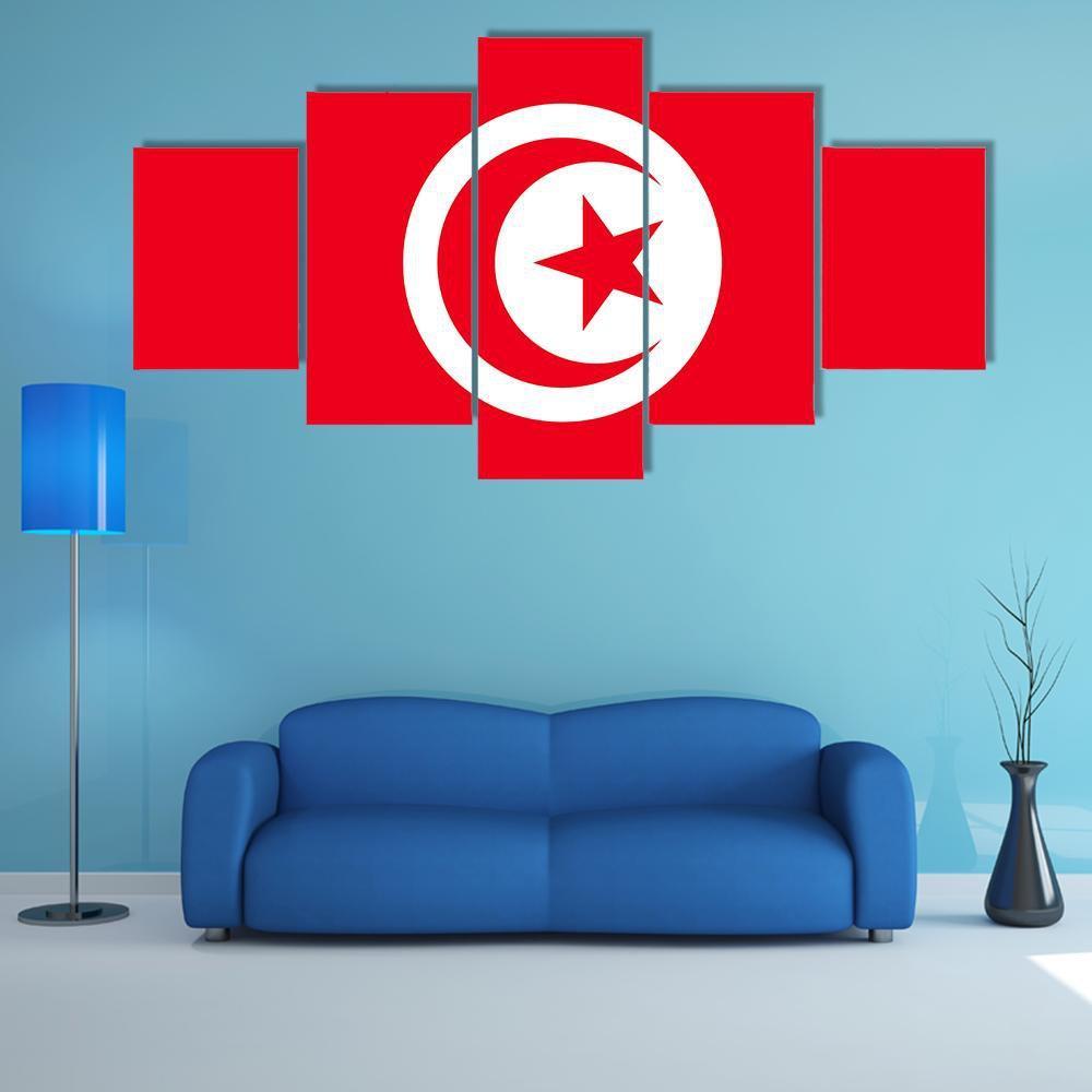 Tunisia Flag Canvas Wall Art-5 Star-Gallery Wrap-62" x 32"-Tiaracle