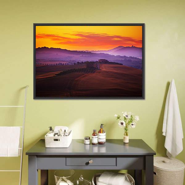 Tuscany At Sunset Canvas Wall Art-1 Piece-Floating Frame-24" x 16"-Tiaracle