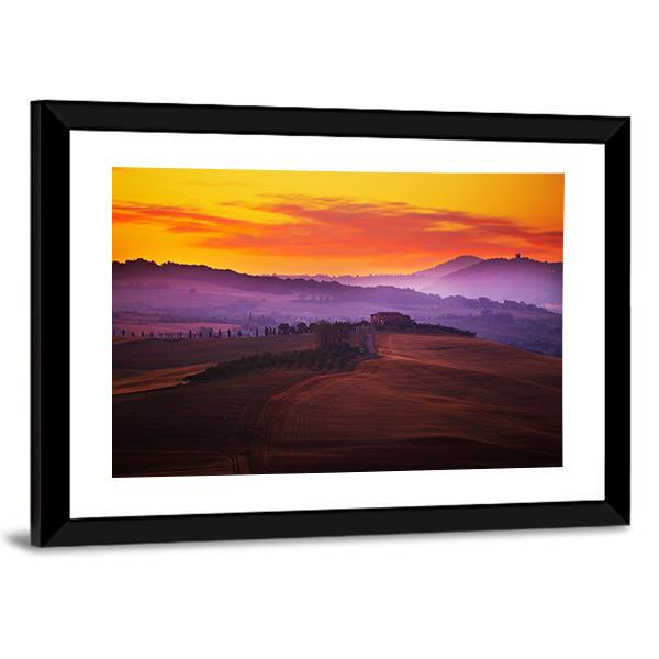 Tuscany At Sunset Canvas Wall Art-3 Horizontal-Gallery Wrap-25" x 16"-Tiaracle