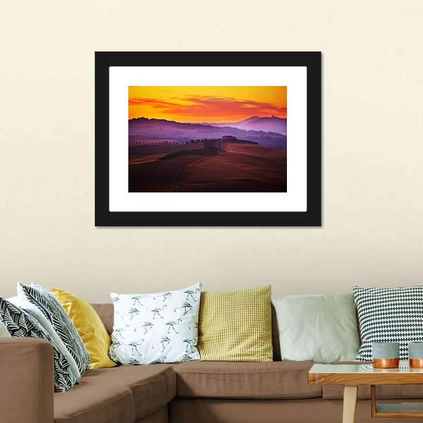 Tuscany At Sunset Canvas Wall Art-3 Horizontal-Gallery Wrap-25" x 16"-Tiaracle