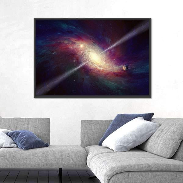 Twisted Galaxy Bright Quasar In Deep Space Canvas Wall Art-1 Piece-Floating Frame-24" x 16"-Tiaracle