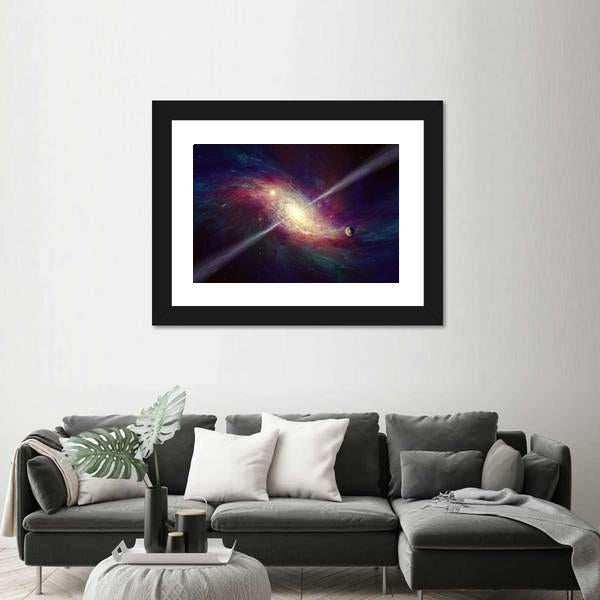 Twisted Galaxy Bright Quasar In Deep Space Canvas Wall Art-1 Piece-Framed Print-20" x 16"-Tiaracle