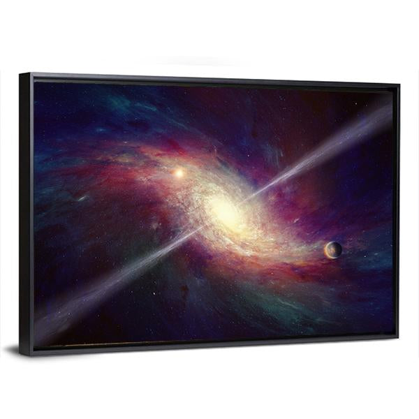 Twisted Galaxy Bright Quasar In Deep Space Canvas Wall Art-3 Horizontal-Gallery Wrap-25" x 16"-Tiaracle