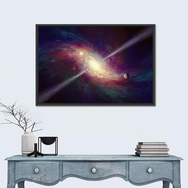 Twisted Galaxy Bright Quasar In Deep Space Canvas Wall Art-3 Horizontal-Gallery Wrap-25" x 16"-Tiaracle