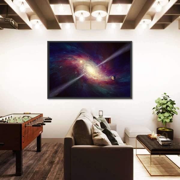 Twisted Galaxy Bright Quasar In Deep Space Canvas Wall Art-3 Horizontal-Gallery Wrap-25" x 16"-Tiaracle