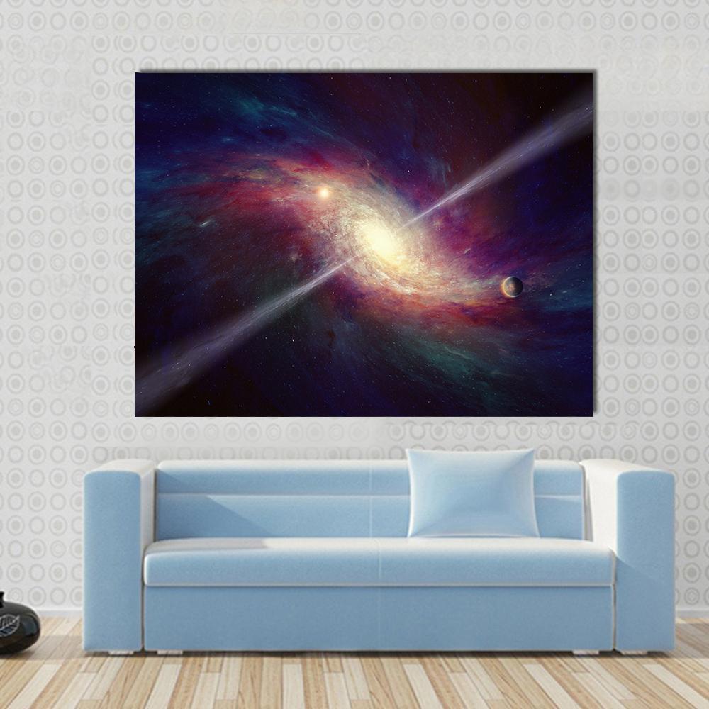 Twisted Galaxy Bright Quasar In Deep Space Canvas Wall Art-1 Piece-Gallery Wrap-48" x 32"-Tiaracle