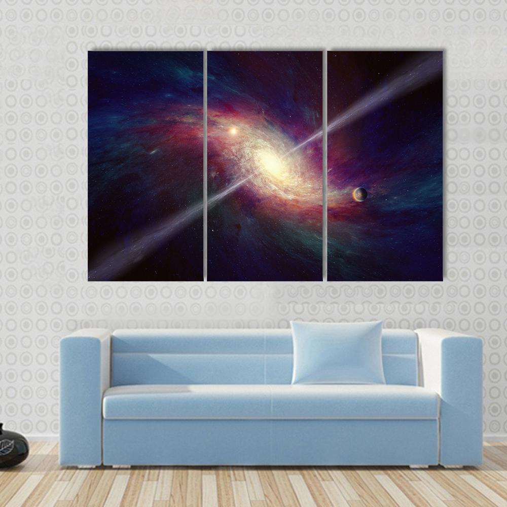 Twisted Galaxy Bright Quasar In Deep Space Canvas Wall Art-3 Horizontal-Gallery Wrap-37" x 24"-Tiaracle